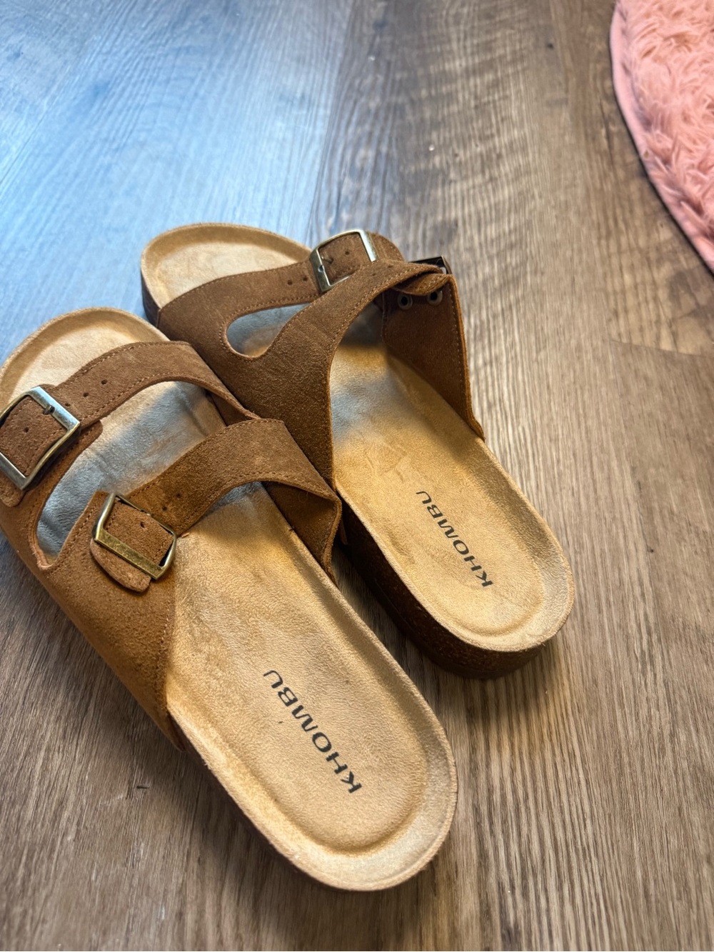 Khombu Brown Suede Double Buckle Slide Sandals Women’s Size 10 - Picture 4 of 5